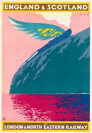 England & Scotland by Rail Art Deco LNER Train Ad.
