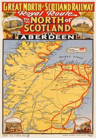 GNSR Train Route Map via Aberdeen Scotland