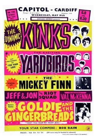 Kinks Yardbirds Mickey Finn Capitol Cardiff 1965