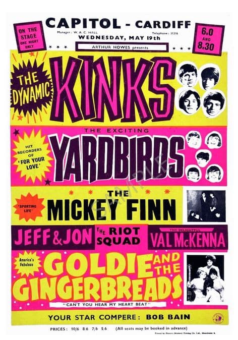 Kinks Yardbirds Mickey Finn Capitol Cardiff 1965