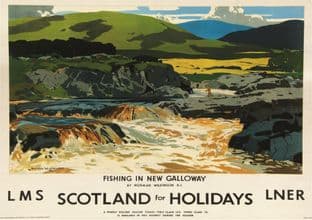 LMS 'Scotland for Holidays' Fishing in New Galloway Norman Wilkinson