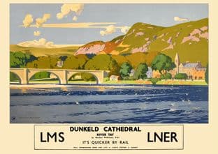 LNER LMS Dunkeld Cathedral River Tay Norman Wilkinson Scotland