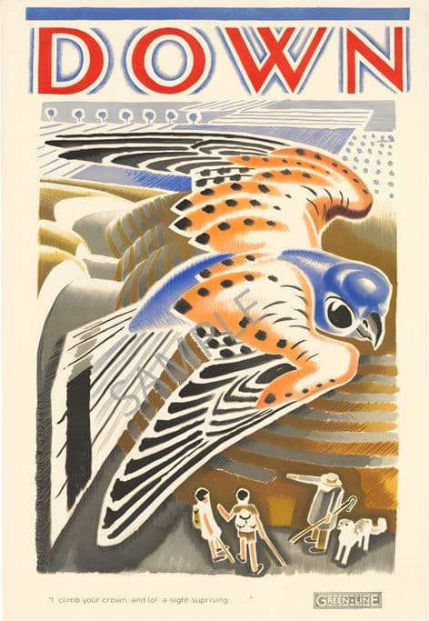 London Transport Poster - DOWN Kestrel Green Line Bus Ellis 1933