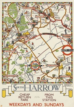 London Underground Rail Line Map South Harrow