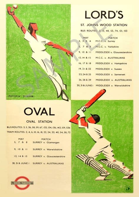 Lords and Oval Cricket vintage travel poster