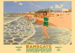Ramsgate Seaside Art Deco Girl in Green Swimsuit