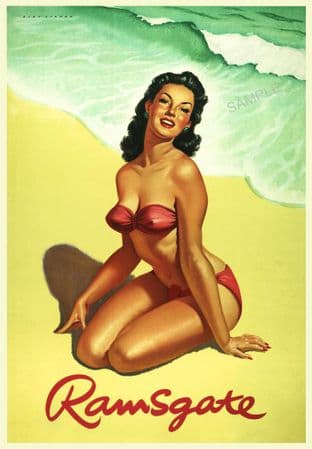 Ramsgate Seaside Art Deco Girl in Red Bikini