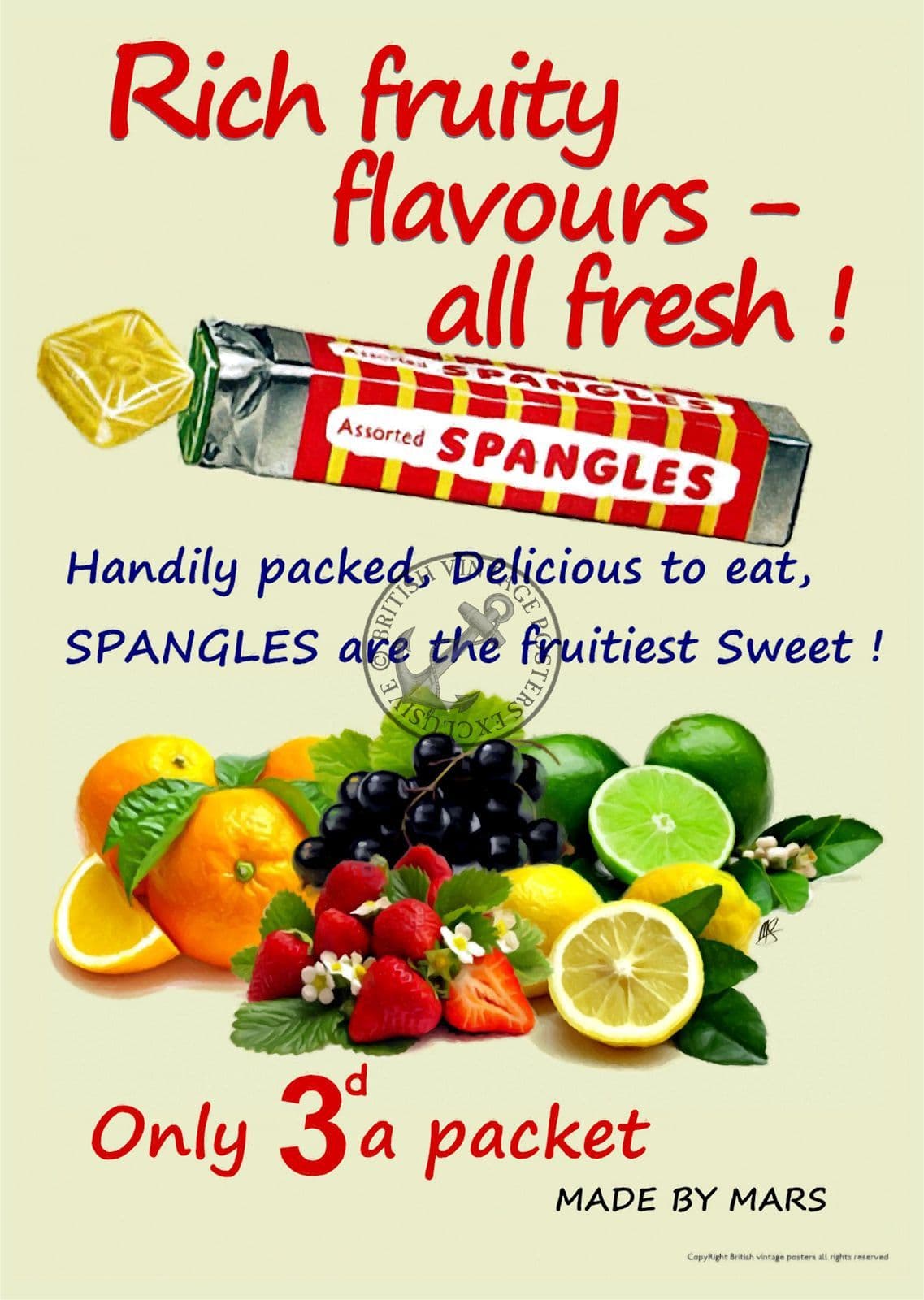 Spangles Fruity 1960 s Sweet Poster