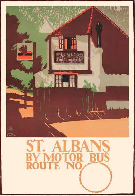 ST ALBANS by Motor BUS Ye Old Fighting Cocks 1920  Edward McKnight Kauffer0