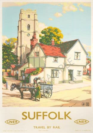 Suffolk LNER Travel By Rail John Bee Railway Poster