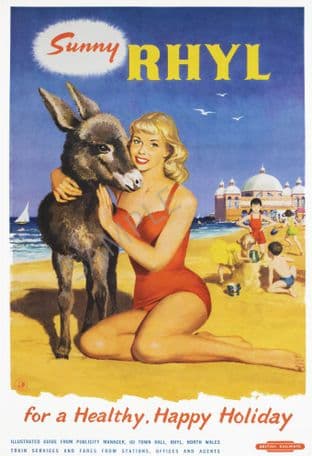 Sunny Rhyl Girl with Donkey British Rail poster