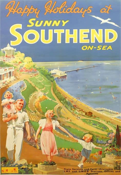 SUNNY SOUTHEND ON SEA LMS LNER HAPPY HOLIDAYS