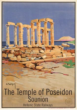 TEMPLE OF POSEIDON Sounion Greece 1930s Greek state railways SEK