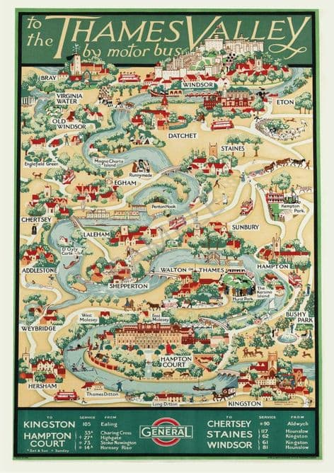 Thames Valley By Motor Bus General London Map
