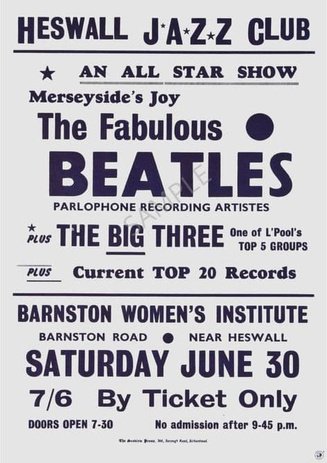 The Beatles Heswall Vintage Music Gig Advertising Sign