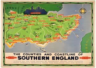The Counties and Coastline of Southern England Map BR