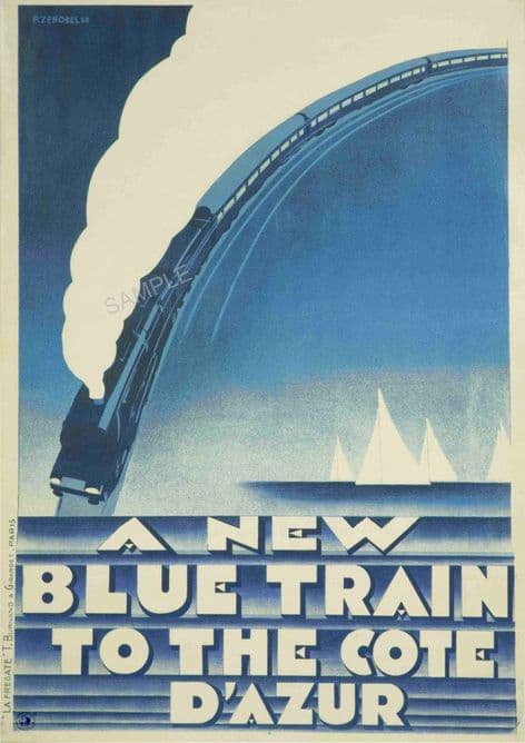 Vintage Blue Train Holiday Travel Print