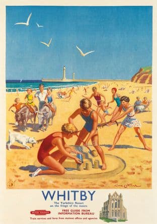 Whitby Beach Art Deco Seaside Print