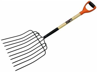 10 Tooth Garden Fork & Fiberglass D Handle 1.1M Long - Head Size 390mm X 430mm