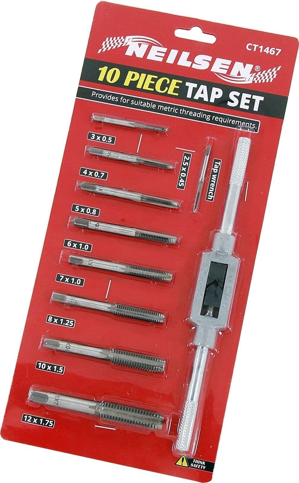 10Pc Tap & Die Set THandle Wrench Metric Sizes M2 5 M3 M4 M5 M6 M7