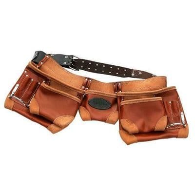 12 Pocket Heavy Duty Tanned Leather Riveted Adjustable Nail & Tool Belt