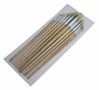 12Pc Artist Paint Brush Set Long Wood Handle Round Head Small & Large Art Craft