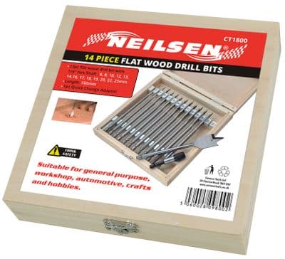 13 Pc Wood Drill Bit Set Spade Flat Hex Shank Bits 150mm Length 6-25mm