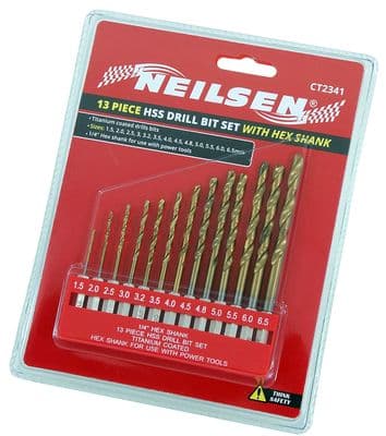 13Pc Hss High Speed Steel Drill Bit Set Hex Shank Bits Titanium Coated