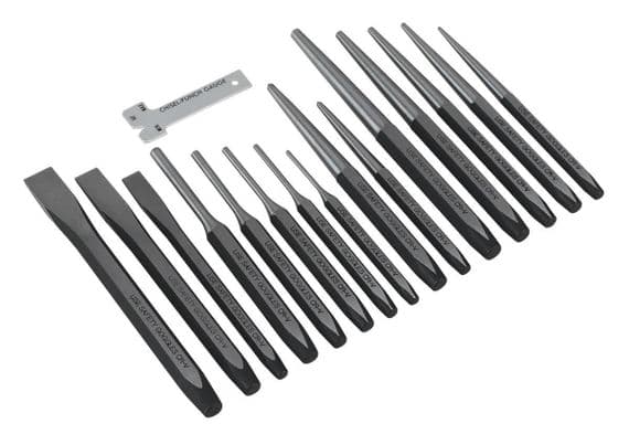 16 Piece Metal Punch And Chisel Set Parallel Drift Pin Brake Centre Gauge Tool