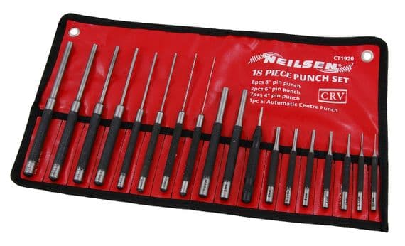 18Pc Parallel Pin Punch Tool Set And Automatic Centre Punch 1.5mm To 9.5mm