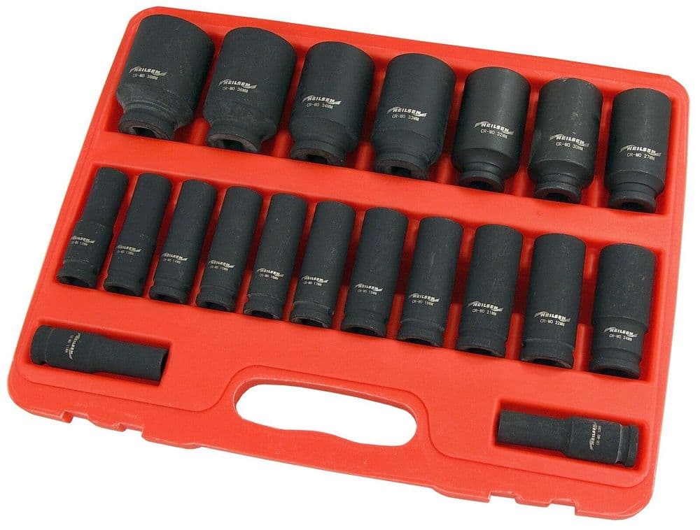 21 Pc 1/2" Dr Chrome Molybdenum Deep Zip Gun Air Wrench Impact Socket Set