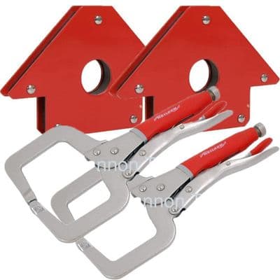 2Pc 11" C-Clamps & 2Pc 50Lb Welding Magnetic Holders Magnet Clamp Mig Tools