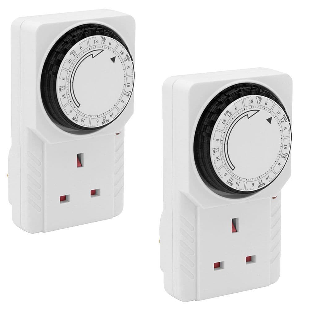 2X 24 Hour 24Hr Mains Plug In Timer Switch Time Clock Socket Uk 3 Pin