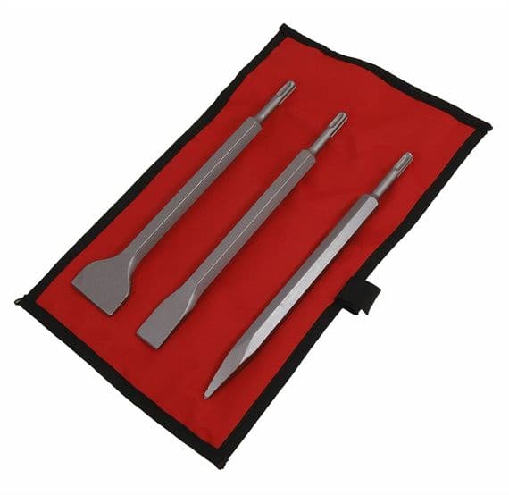 3 Piece Flat & Pointed Chisel Set For Hammer Drill 250mm