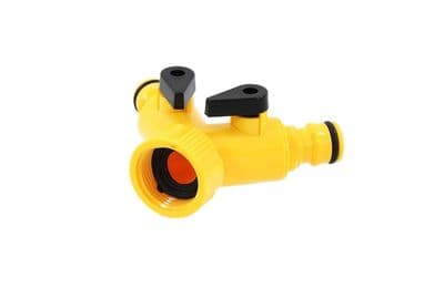 3 Way Hose Pipe Tap Adaptor / Connector With 2 Male Outlets With Shut-Off Valves
