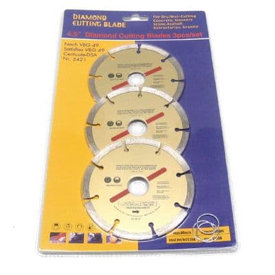 3 x 115mm Diamond Cutting Disc For Stone, Brick & Concrete