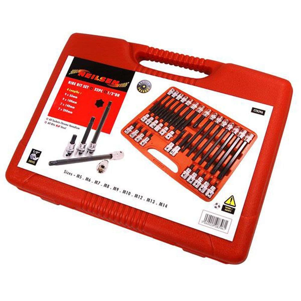 32 Piece Multi Spline Bit Set Male 12 Point M5 To M14 Star Torx Socket