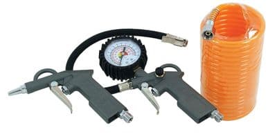 3Pc Air Tool Kit Includes Tyre Inflator, Air Duster & 4.5M Coil Air Hose