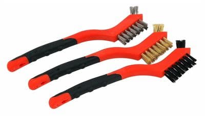 3Pc Soft Grip Mini Wire Brush With Small Tip Bristle Nylon Brass & Steel