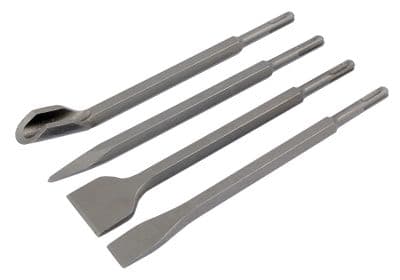 4 Piece Sds Chisel Set For Hammer Drill Flat Pointed Groove Gouge 250mm Masonry