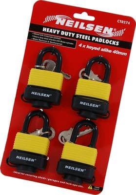 4 X Heavy Duty Keyed Alike 40mm Padlocks Water Resistant Weatherproof Security