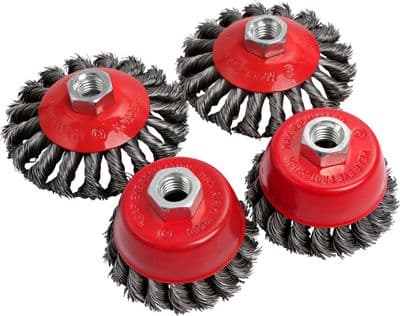 4Pc 115mm Twist Knot Wire Cup & Semi Flat Wheel Brush Set