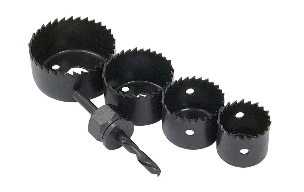 4Pc Carbon Steel Hole Saw Set 32mm 38mm 44mm 54mm With 6mm Pilot Drill
