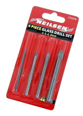 4Pc Glass & Tile Drill Bit Set Ceramic Mirror Sizes 3mm 5mm 6mm & 8mm