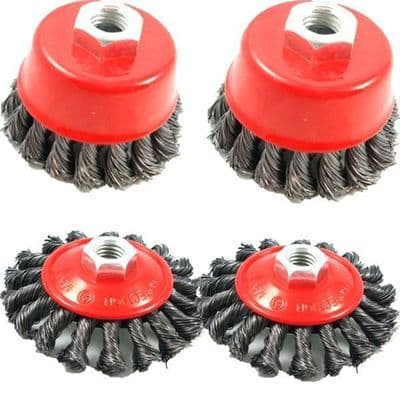 4Pc Twist Knot Semi Flat Wire Wheel Cup Brush Set Kit For 115mm Angle Grinder