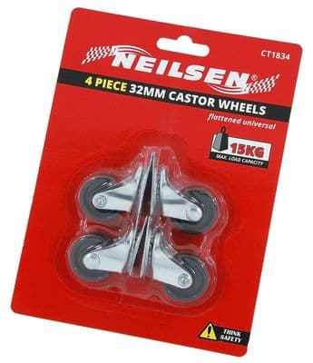5 Piece Heavy Duty 32mm Rubber Swivel & Fixed Castor Trolley Wheels