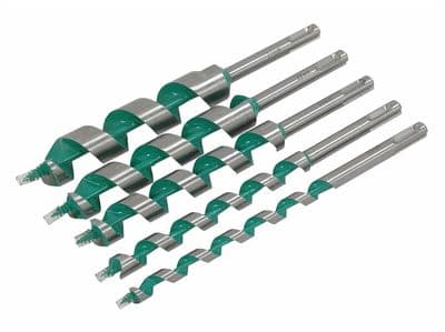 5 Piece Sds Auger Bit Set 200mm Long Shank Wood Drill Bits 10, 13, 19, 22, 25mm