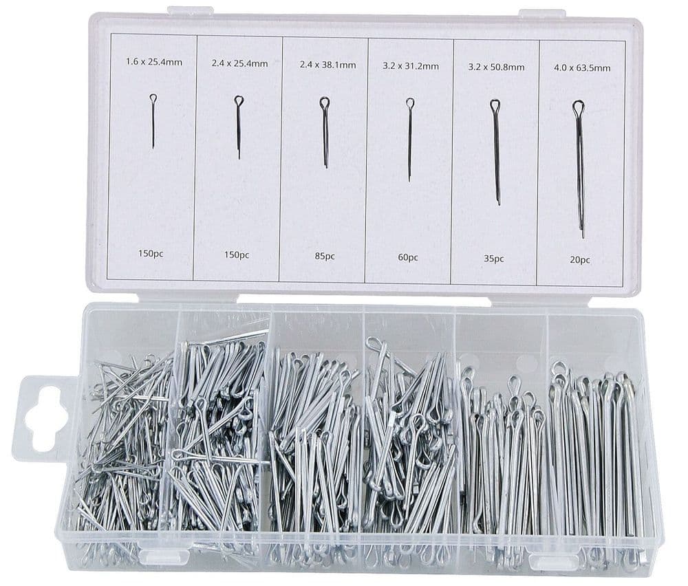 500 Piece Trade Cotter Pins Split Pin Assortment Box Kit Set