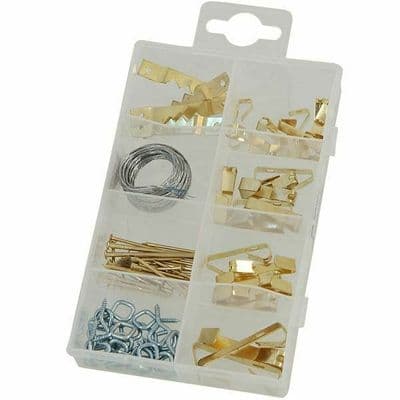 50Pc Picture Hanging Kit Photo Frame Hooks Brass Nail Wire Set Wall Art
