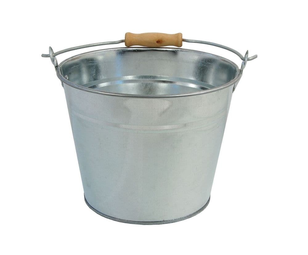 5L Galvanised Metal Bucket With Wood Handle